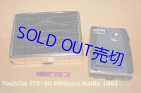 東京芝浦電気・Model No.7TP-30　7石ミニチュア・トランジスタラジオ・専用豪華なワニ革（合皮）張りゴールドケース付・1961年・現状は鳴りません。