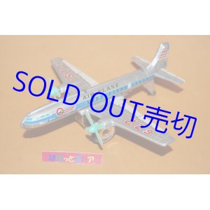 画像: "AIR PLANE"・ ブリキの双発プロペラ旅客機・タイヤ走行とプロペラ回転が連動可動・当時もの