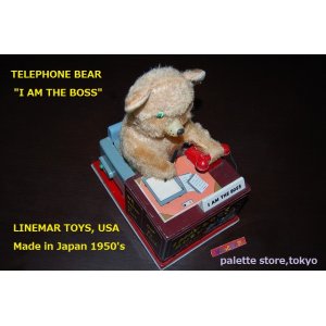 画像: アメリカ・LINEMAR Battery Operated Toys TELEPHONE BEAR" I AM THE BOSS"・可動／美品・1950年代・日本工場製・電動ブリキおもちゃ