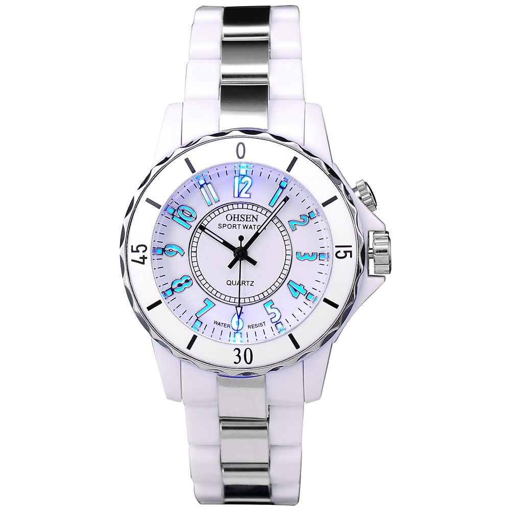 画像: 7色LED発光機能搭載♪スポーツ・ファッション腕時計☆ホワイト【OHSEN・2013年製】新品