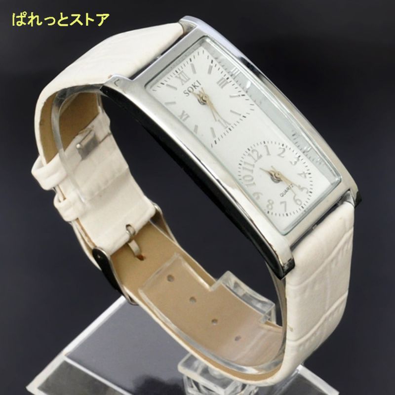 画像: デュアルタイム・２ヶ国アナログ・クラシックデザイン♪腕時計ホワイト【SOKI・2015年製】WH 新品 