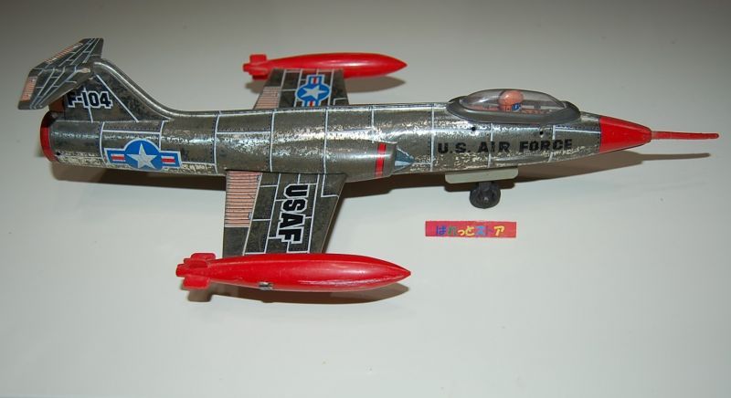 画像: ASC Aoshin（アオシン）製 ロッキードF-104 ジェット戦闘機 ヴィンテージ・ブリキおもちゃ・当時もの