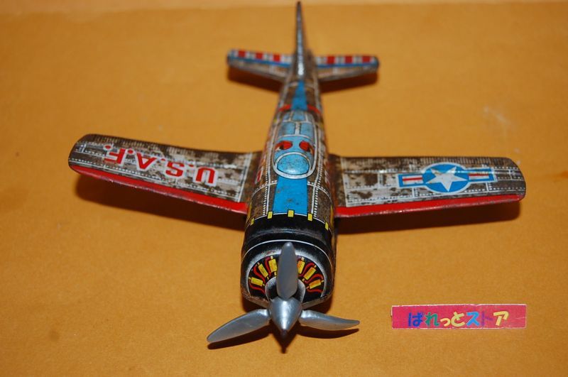 画像: 株式会社市村商店製・P-47 Thunderbolt アメリカ空軍戦闘機のブリキおもちゃ・1960年代当時物