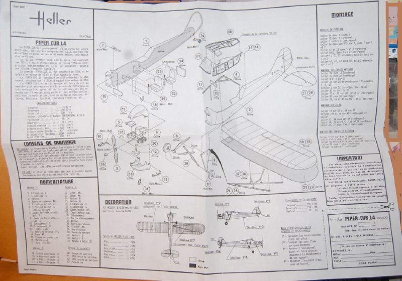 画像: Heller 400 縮尺1/50スケール 1939年 "PIPER CUB.L4 "・1979年フランス製　組立てキット・箱なし