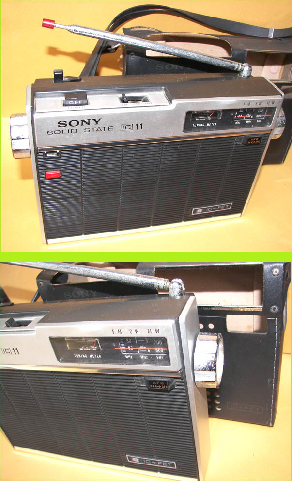 画像: ソニー　MODEL ICF-110 FM/SW/MW 3BAND RADIO 1969年型 黒革ケース付　